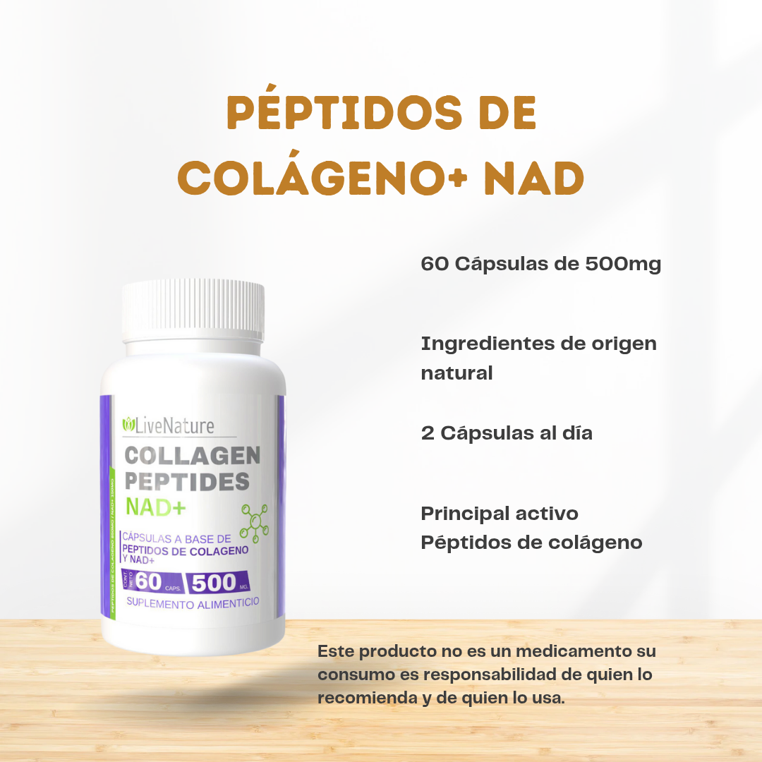Péptidos de Colágeno + NAD 60 Cápsulas Livenature